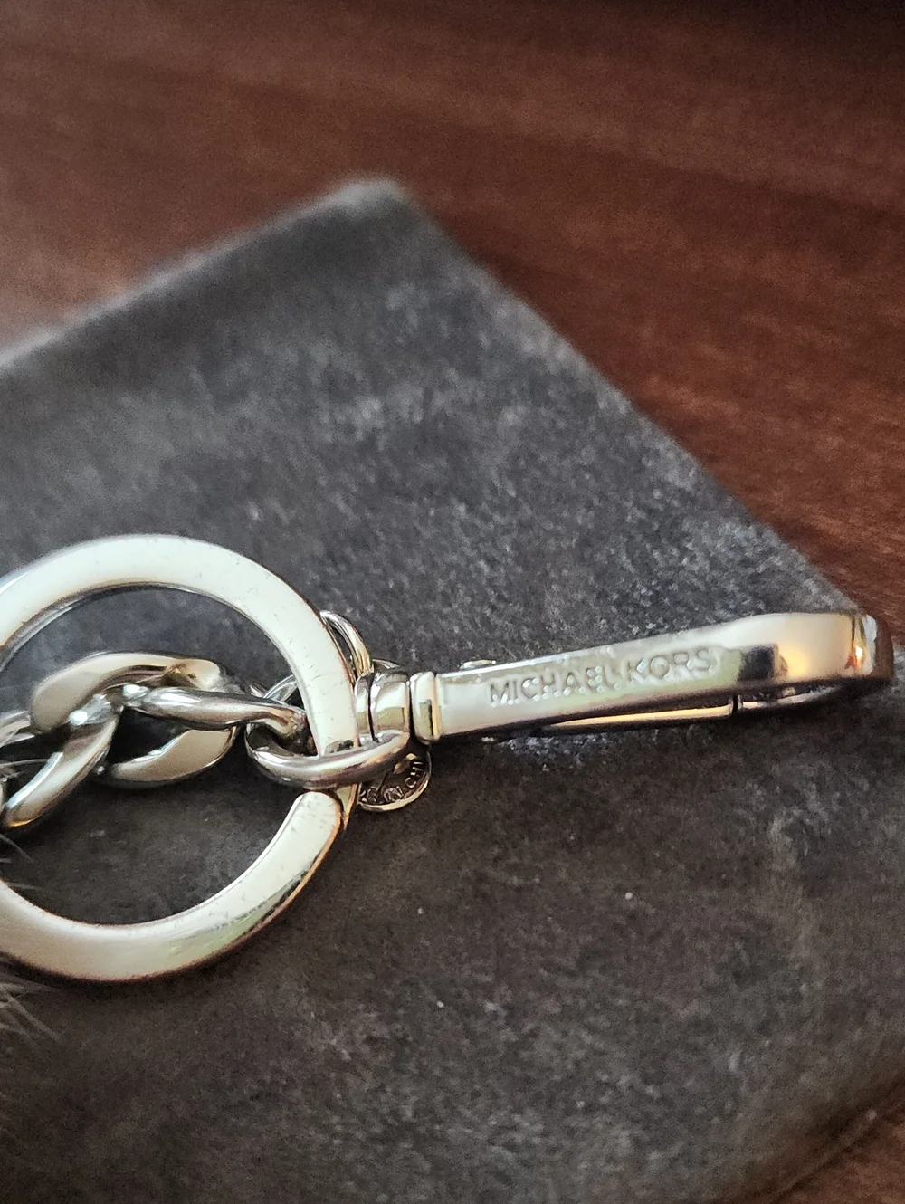 NWOT Michael Kors White Fox Fur Pom Pom Keychain with Silver Hardware